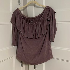 Purple off shoulder three quarter sleeve top size medium - 3rd pic shows color